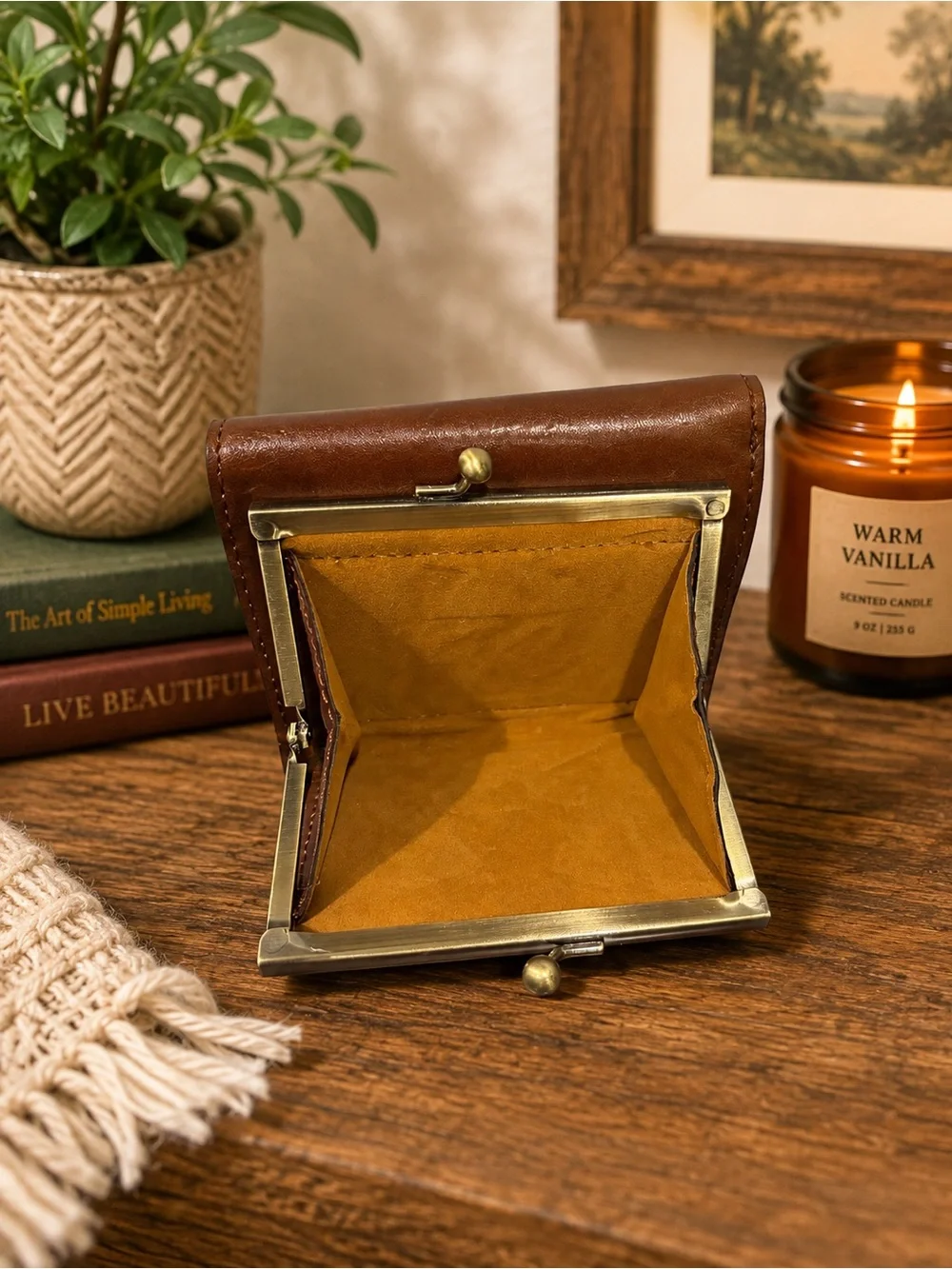 Patricia Nash Kiss-Lock Brown Leather Reiti Trifold Wallet RFID